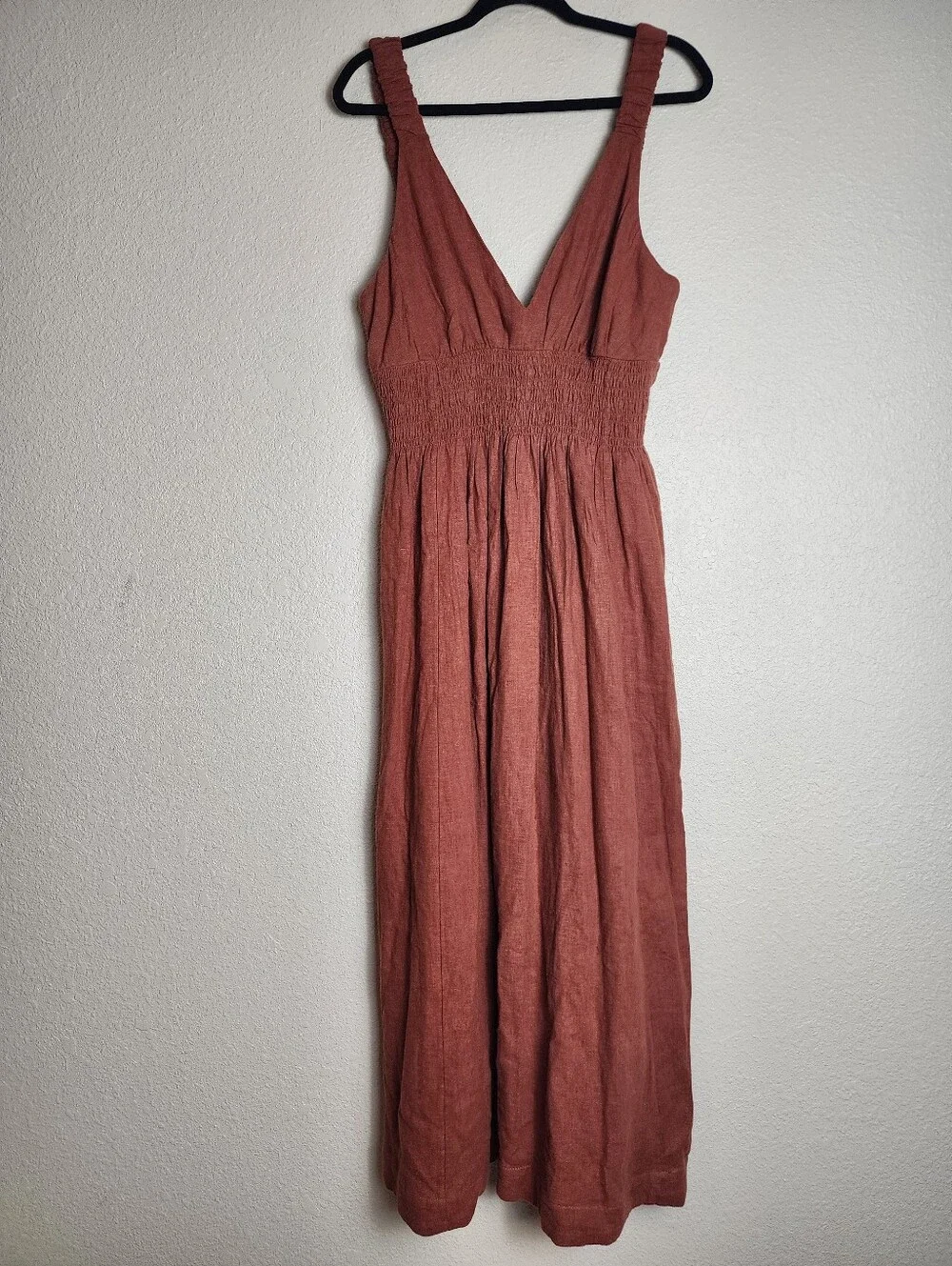 Abercrombie & Fitch Linen Blend Plunge Maxi Dress Large Tall NWT Rust Brown
